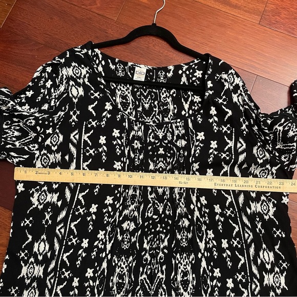 Bila Boho Print Top Blouse Black White Lace Trim Cold Shoulder Sz XXL B2 - Picture 8 of 11